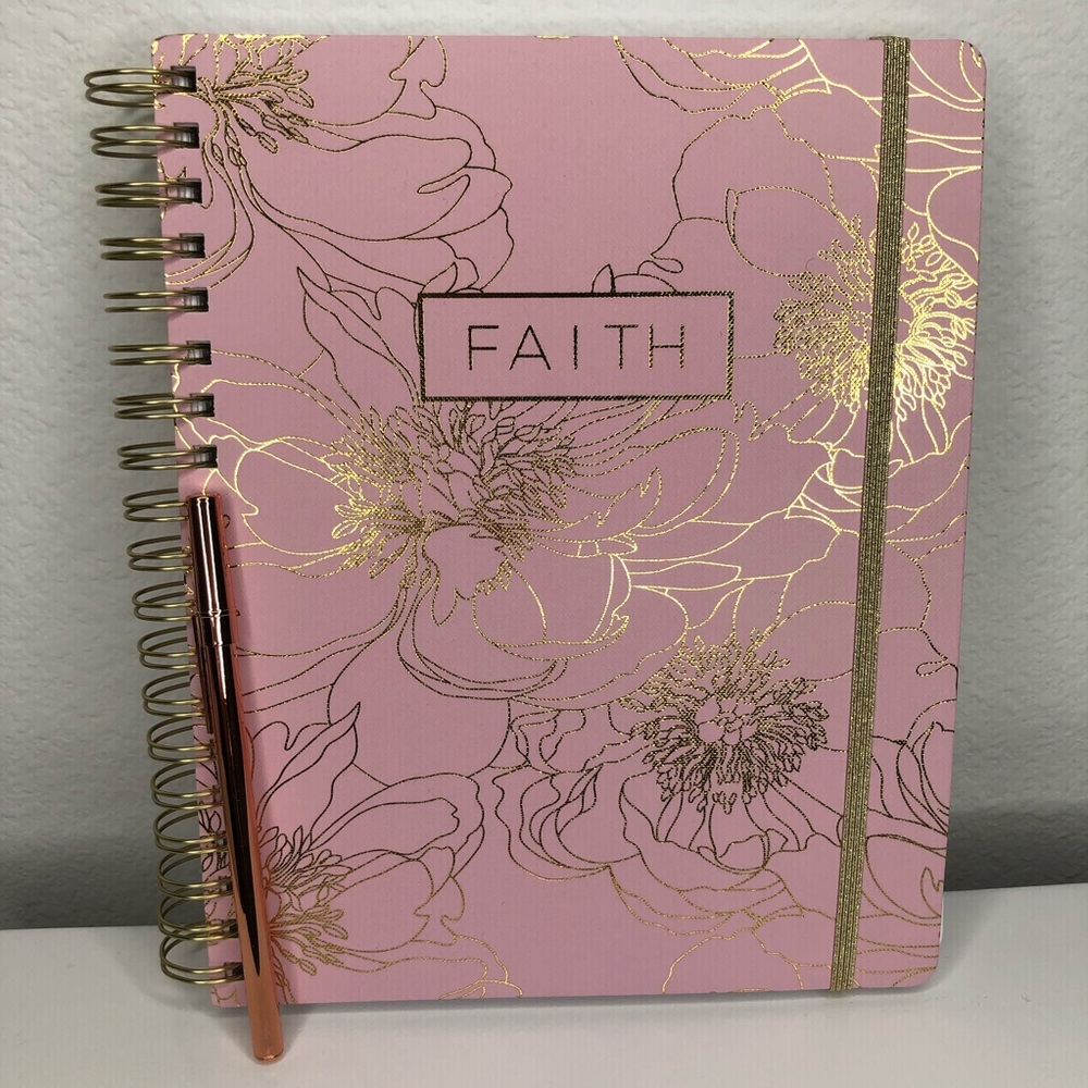 Pink gold and floral Faith note book with rose gold pen